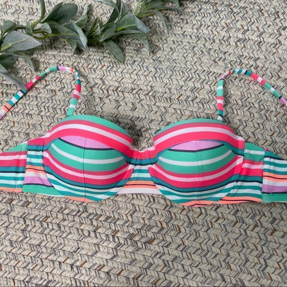 Old navy striped pink aqua bikini top medium